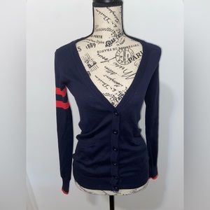 BDG Navy Blue Striped Cardigan Sweater